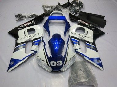Aftermarket 1998-2002 Blue and Silver Yamaha R6 Motorcycle Fairing