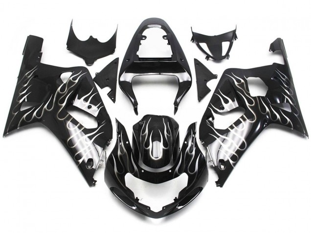 Aftermarket 2001-2003 Black and White Gloss Flame Suzuki GSXR 600-750 Motorcycle Fairing