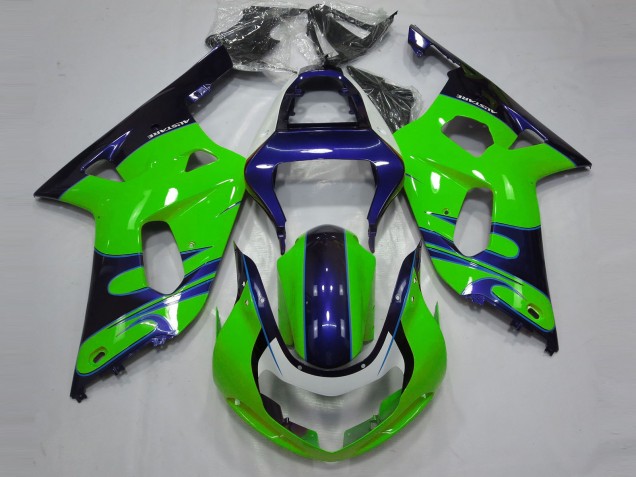 Aftermarket 2001-2003 Gloss Green and Blue Suzuki GSXR 600-750 Motorcycle Fairing