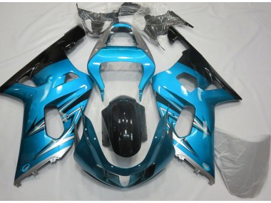 Aftermarket 2001-2003 Light Blue and Silver Suzuki GSXR 600-750 Motorcycle Fairing