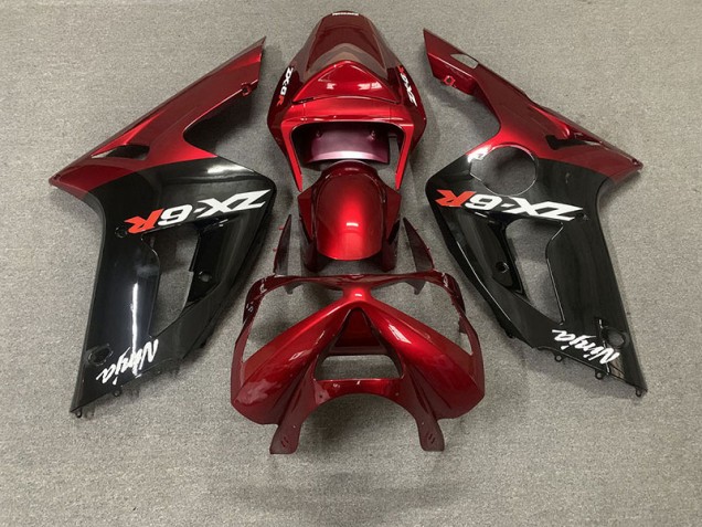 Aftermarket 2003-2004 Gloss Red and Black Kawasaki ZX6R Motorcycle Fairing