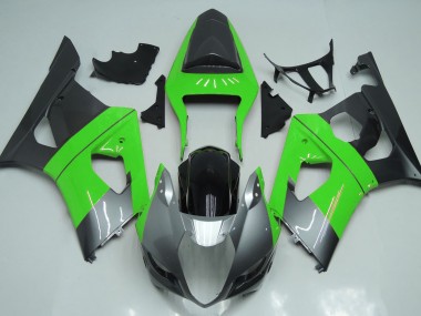 Aftermarket 2003-2004 Green Silver and Black Suzuki GSXR 1000 Motorcycle Fairing