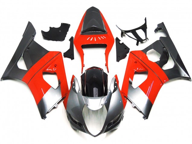 Aftermarket 2003-2004 Plain Red and Silver Suzuki GSXR 1000 Motorcycle Fairing