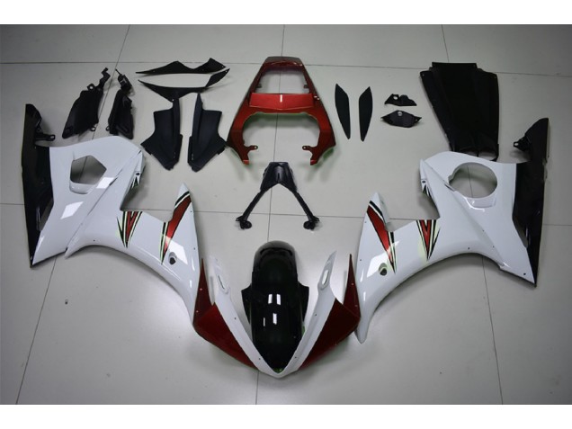 Aftermarket 2003-2005 Gloss White & Red Accents Yamaha R6 Motorcycle Fairing