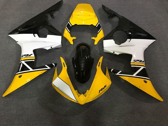 Aftermarket 2003-2005 Gloss Yellow & White Yamaha R6 Motorcycle Fairing