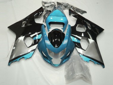 Aftermarket 2004-2005 Light Blue Silver and Black Suzuki GSXR 600-750 Motorcycle Fairing