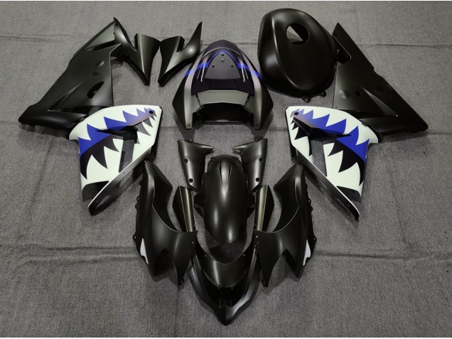 Aftermarket 2004-2005 Matte Black and Dark Blue Shark Kawasaki ZX10R Motorcycle Fairing