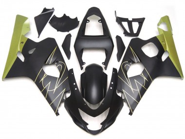 Aftermarket 2004-2005 Matte Black and Gold Corona Custom Suzuki GSXR 600-750 Motorcycle Fairing