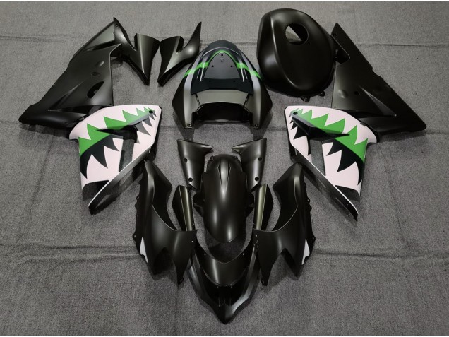 Aftermarket 2004-2005 Matte Black and Green Kawasaki ZX10R Motorcycle Fairing