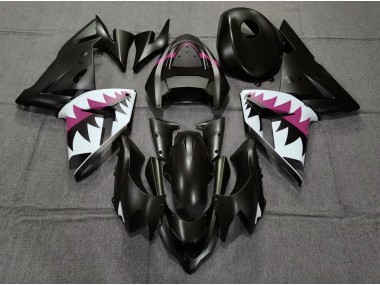 Aftermarket 2004-2005 copy of Matte Black and Pink Shark Kawasaki ZX10R Motorcycle Fairing