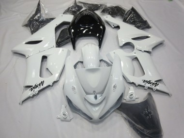 Aftermarket 2005-2006 Gloss White with Black tail Kawasaki ZX6R Motorcycle Fairing