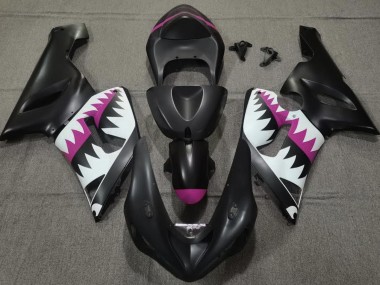 Aftermarket 2005-2006 Matte Black and Pink Shark Kawasaki ZX6R Motorcycle Fairing