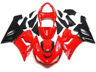 Aftermarket 2005-2006 Plain Gloss Red White Decals Kawasaki ZX6R Motorcycle Fairing