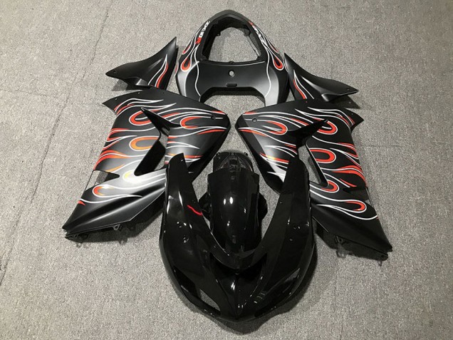 Aftermarket 2006-2007 Matte Black & Flame Kawasaki ZX10R Motorcycle Fairing