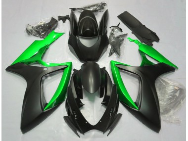 Aftermarket 2006-2007 Matte Black & Green Suzuki GSXR 600-750 Motorcycle Fairing