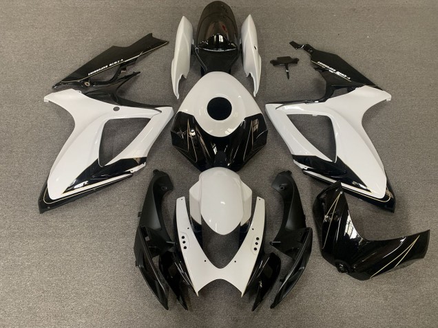 Aftermarket 2006-2007 Matte Black and Gloss White Suzuki GSXR 600-750 Motorcycle Fairing