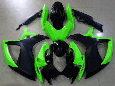 Aftermarket 2006-2007 Matte Black and Green Suzuki GSXR 600-750 Motorcycle Fairing