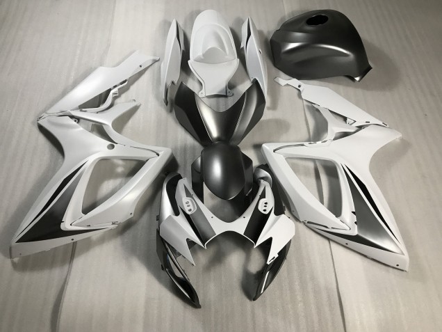 Aftermarket 2006-2007 Matte White and Grey Suzuki GSXR 600-750 Motorcycle Fairing