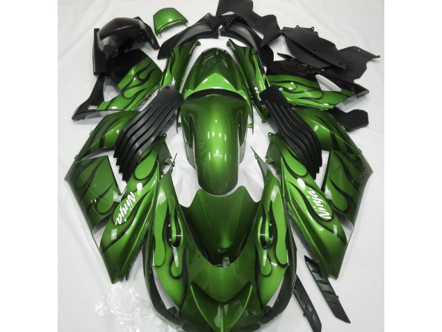 Aftermarket 2006-2011 Gloss Green & Flame Kawasaki ZX14R Motorcycle Fairing