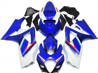 Aftermarket 2007-2008 Blue and White Gloss with Light Blue and Red Decal Suzuki GSXR 1000 Motorcycle Fairing