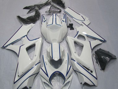 Aftermarket 2007-2008 Gloss White Blue Pin Stripe Suzuki GSXR 1000 Motorcycle Fairing