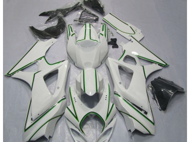 Aftermarket 2007-2008 Gloss White Green Pin Stripe Suzuki GSXR 1000 Motorcycle Fairing