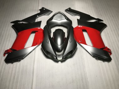 Aftermarket 2007-2008 Metallic Silver with Red Kawasaki ZX6R Motorcycle Fairing