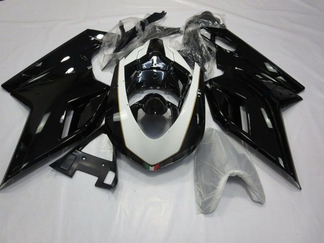 Aftermarket 2007-2012 Gloss Black and White Ducati 848 1098 1198 Motorcycle Fairing