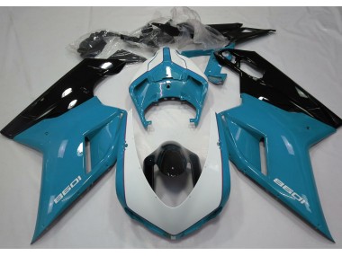 Aftermarket 2007-2012 Gloss Light Blue & White Ducati 848 1098 1198 Motorcycle Fairing