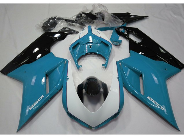 Aftermarket 2007-2012 Gloss Light Blue & White Ducati 848 1098 1198 Motorcycle Fairing