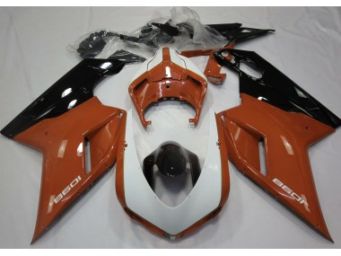 Aftermarket 2007-2012 Gloss Orange & White Ducati 848 1098 1198 Motorcycle Fairing