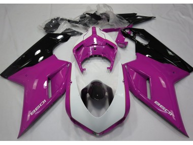 Aftermarket 2007-2012 Gloss Pink & White Ducati 848 1098 1198 Motorcycle Fairing