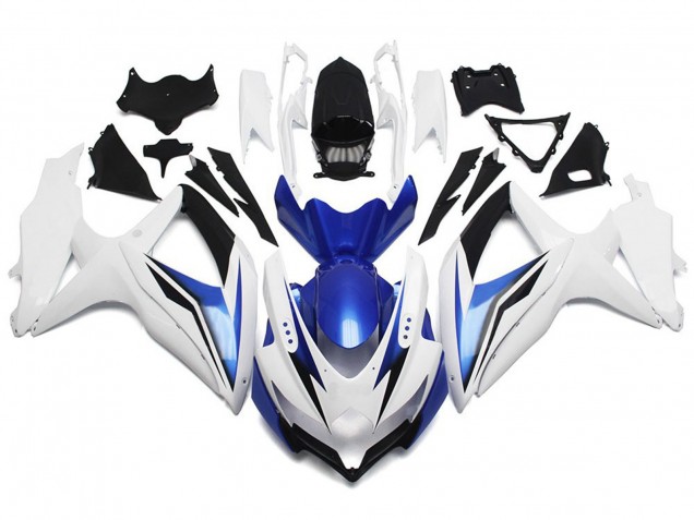 Aftermarket 2008-2010 Gloss White With Silver and Blue Suzuki GSXR 600-750 Motorcycle Fairing