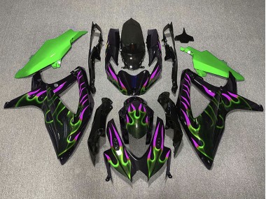 Aftermarket 2008-2010 Green and Magenta Flame Suzuki GSXR 600-750 Motorcycle Fairing