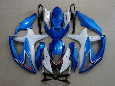 Aftermarket 2008-2010 Metallic Blue & White Suzuki GSXR 600-750 Motorcycle Fairing