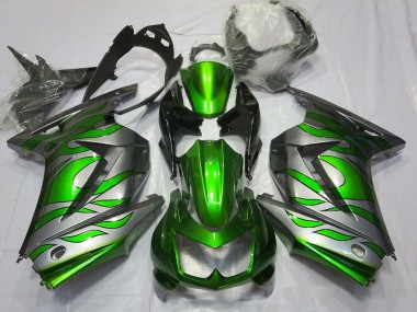 Aftermarket 2008-2013 Green and Silver Flame Kawasaki Ninja 250 Motorcycle Fairing