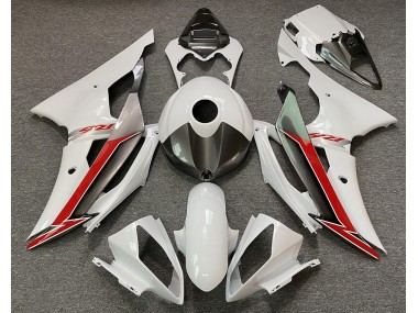 Aftermarket 2008-2016 Gloss White Silver and Red Yamaha R6 Motorcycle Fairing