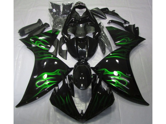 Aftermarket 2009-2012 Black & Green Flame Yamaha R1 Motorcycle Fairing