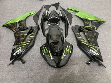 Aftermarket 2009-2012 Gloss Black & Green Flame Kawasaki ZX6R Motorcycle Fairing