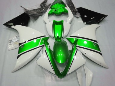 Aftermarket 2009-2012 Gloss White and Metallic Green Yamaha R1 Motorcycle Fairing