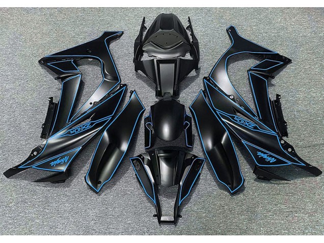 Aftermarket 2011-2015 Matte Black & Blue Lining Kawasaki ZX10R Motorcycle Fairing