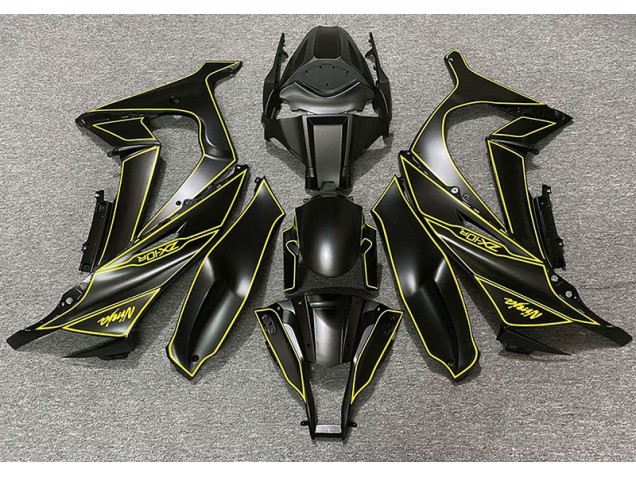 Aftermarket 2011-2015 Matte Black & Yellow Lining Kawasaki ZX10R Motorcycle Fairing