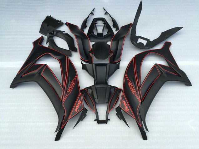 Aftermarket 2011-2015 Matte Black and Red Kawasaki ZX10R Motorcycle Fairing