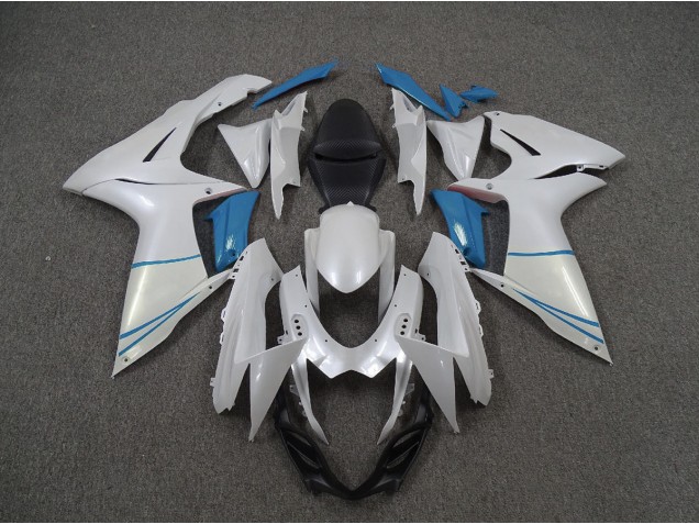 Aftermarket 2011-2020 Pearl White and Light Blue Suzuki GSXR 600-750 Motorcycle Fairing