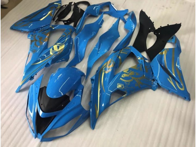 Aftermarket 2016-2019 Gloss Blue with Gold Kawasaki ZX10R Motorcycle Fairing