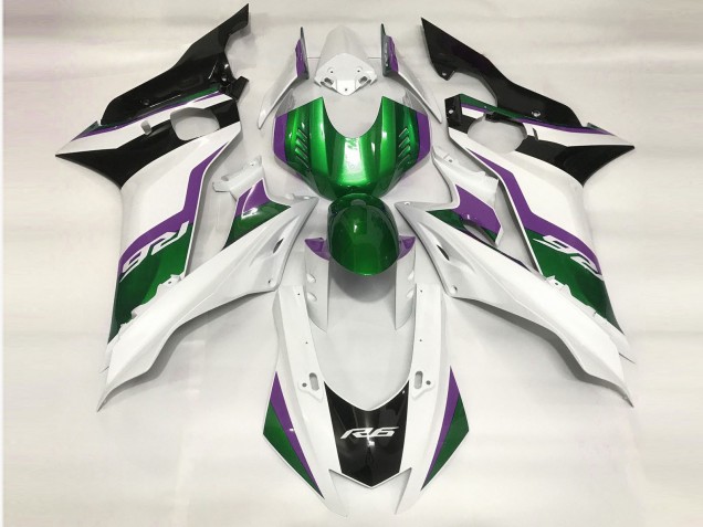 Aftermarket 2017-2019 Green and Gloss White Yamaha R6 Motorcycle Fairing