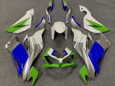 Aftermarket 2019-2020 Gloss Green Blue and Silver Kawasaki ZX6R Motorcycle Fairing